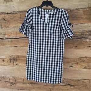 J. Crew Factory Black & White Checkered Ruffled Sleeve Midi Dress Size XS